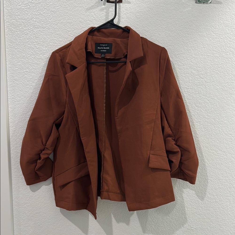 Haute Monde Brown Blazer Relaxed Fit Notched Lapels